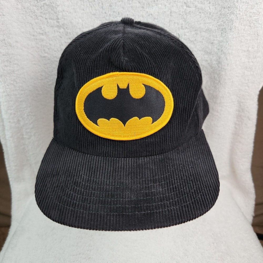 Batman Movie Vintage Black Corduroy Hat Cap Snapback Patch Logo Mens Retro